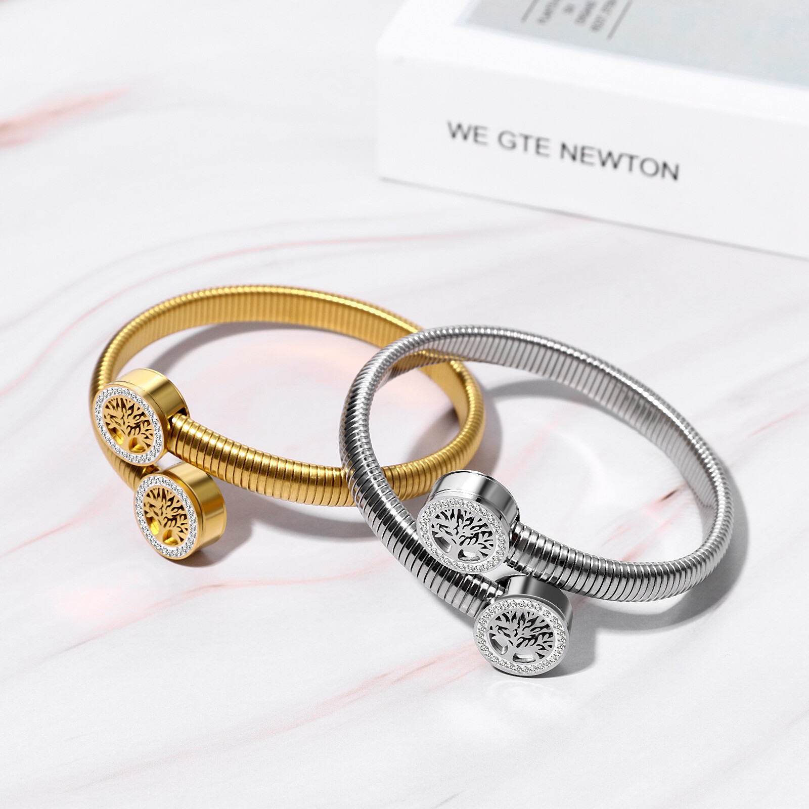 Women’s Tree of Life Bracelet Stainless Steel Elastic Open Stackable Adjustable