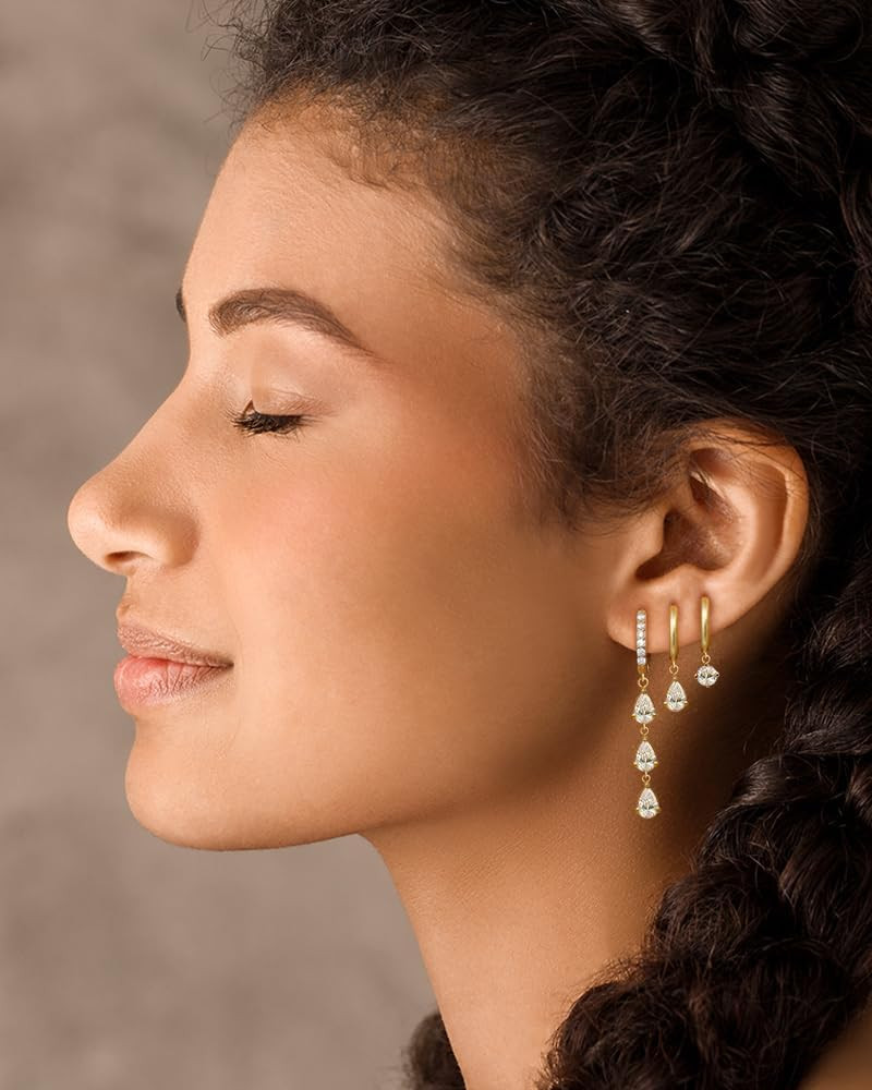 Surgical Steel Small 14K Gold Plated Huggie Hoop Earrings Set,Hypoallergenic Lig