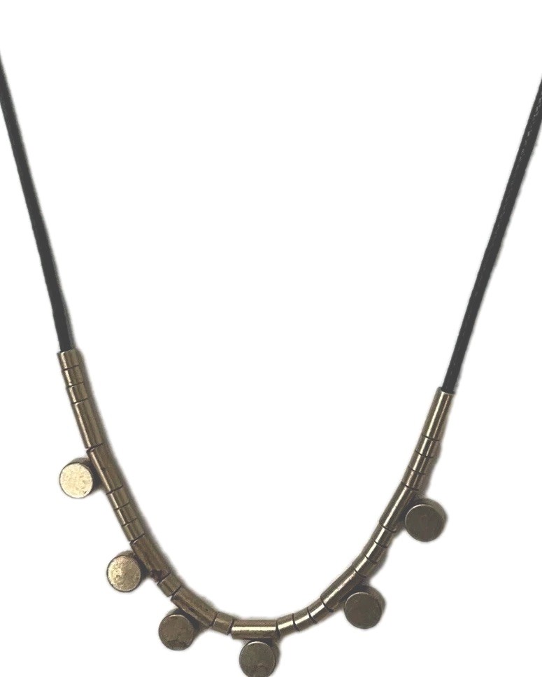 J Crew necklace With Gold Color Discs on black Cord_ Very Good Used Condition