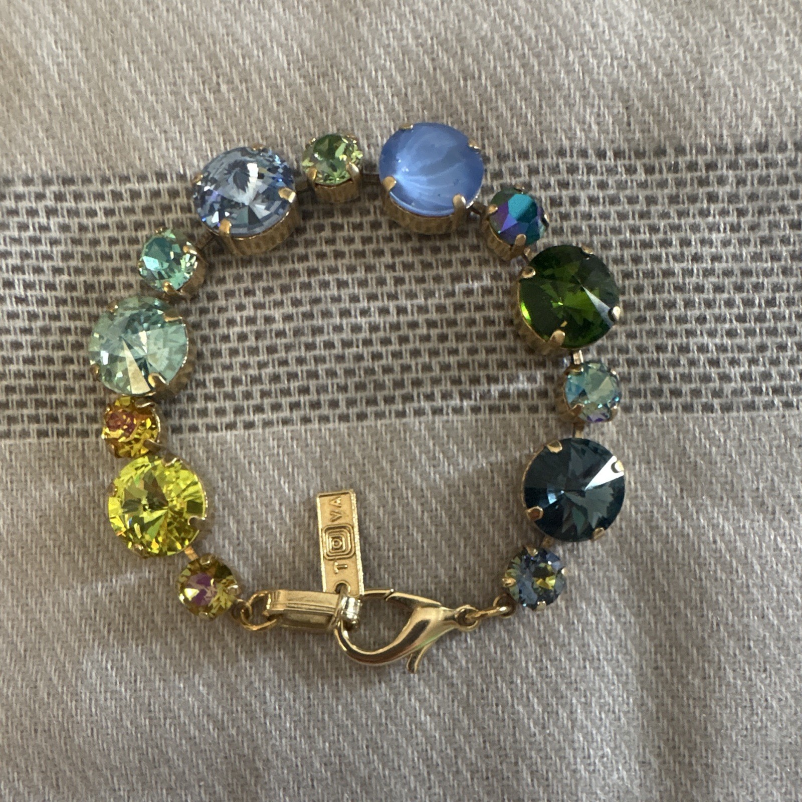Swarovski Gold Tone Multicolor Crystal Tennis Bracelet Signed