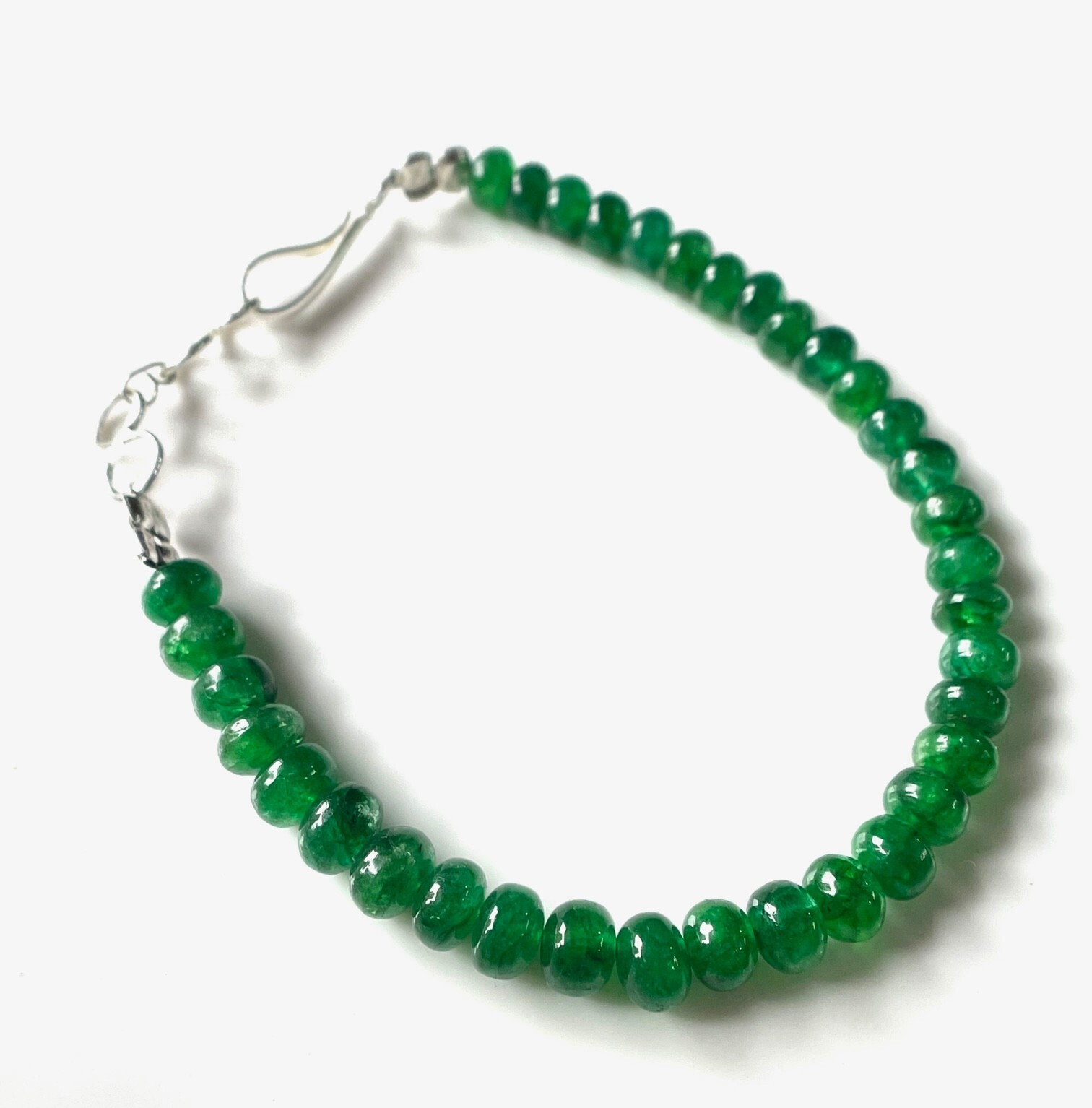 AAA- Quality Natural Emerald Smooth Rondelle shape Beads Gemstone Bracelet