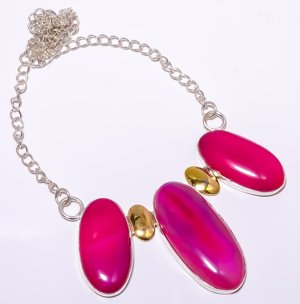 Pink Botswana Agate 925 Sterling Silver Two Tone Handmade Necklace 16.17.99″ A34