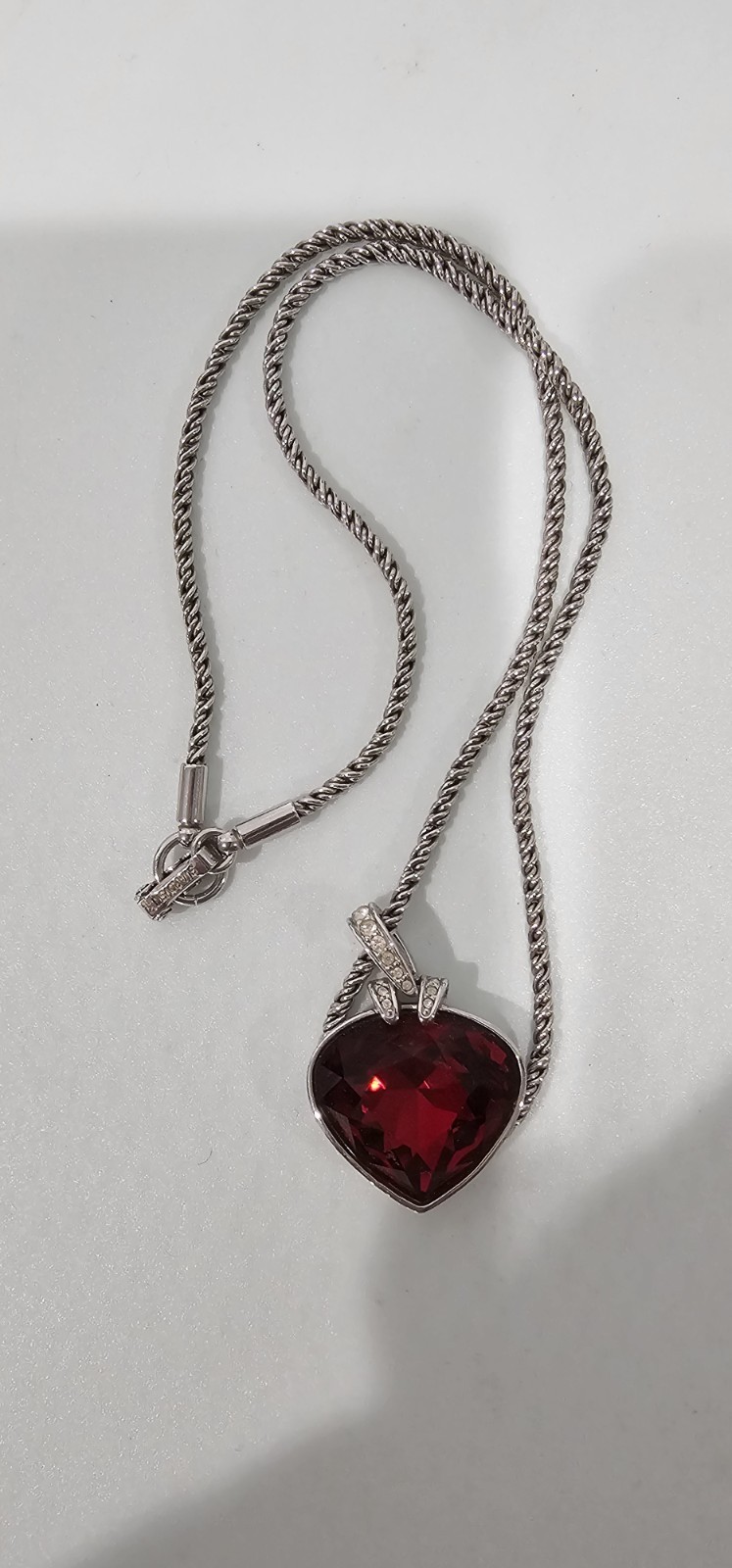 Swarovski Crystal Rhodium Silver Ruby RED OCEANIC HEART Pendant NECKLACE -No Box