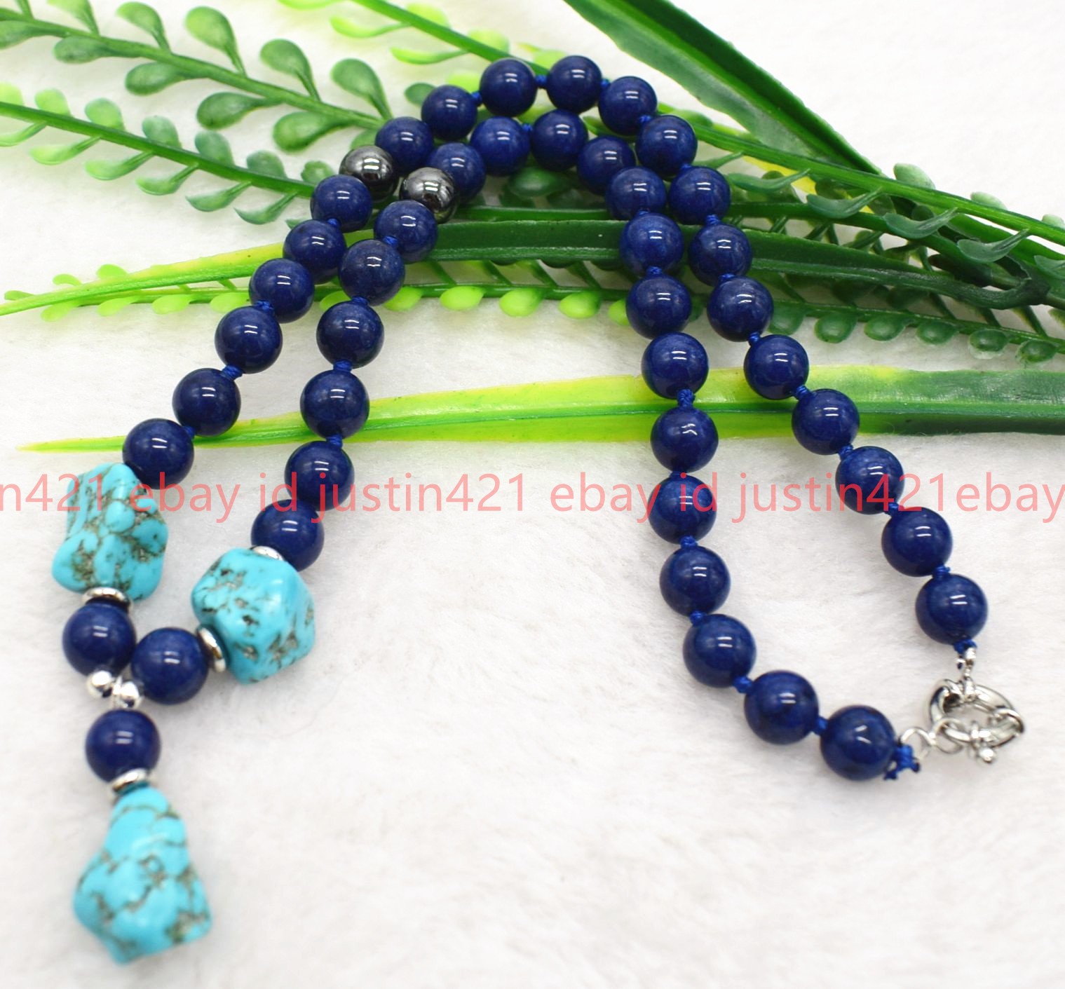 Natural 8/10mm Lapis Lazuli Turquoise Gems Round Beads Pendant Necklace 16-28in