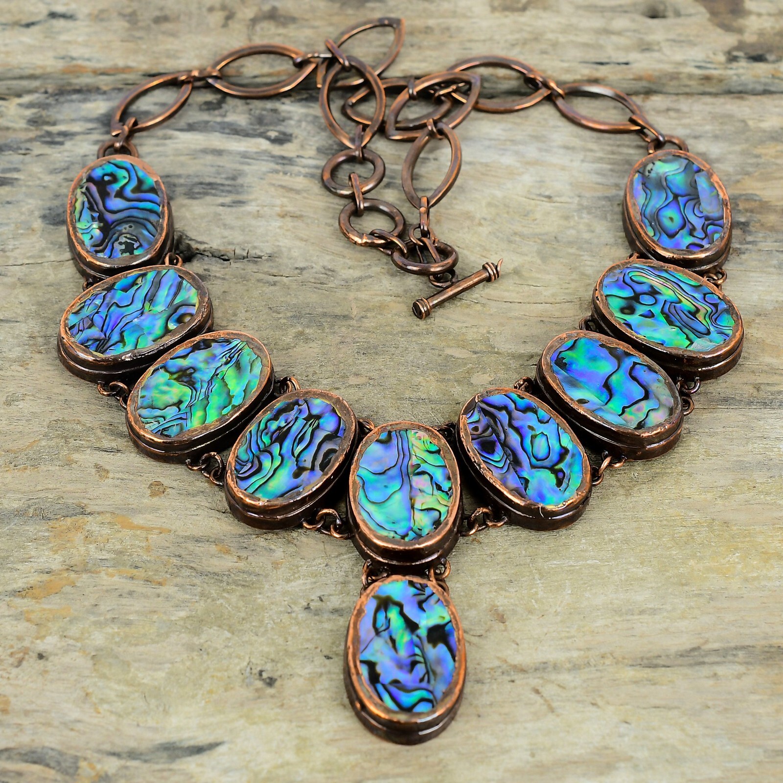 Abalone Shell Copper Sister Gift Electroformed Chain Adjustable Necklace 18.0″