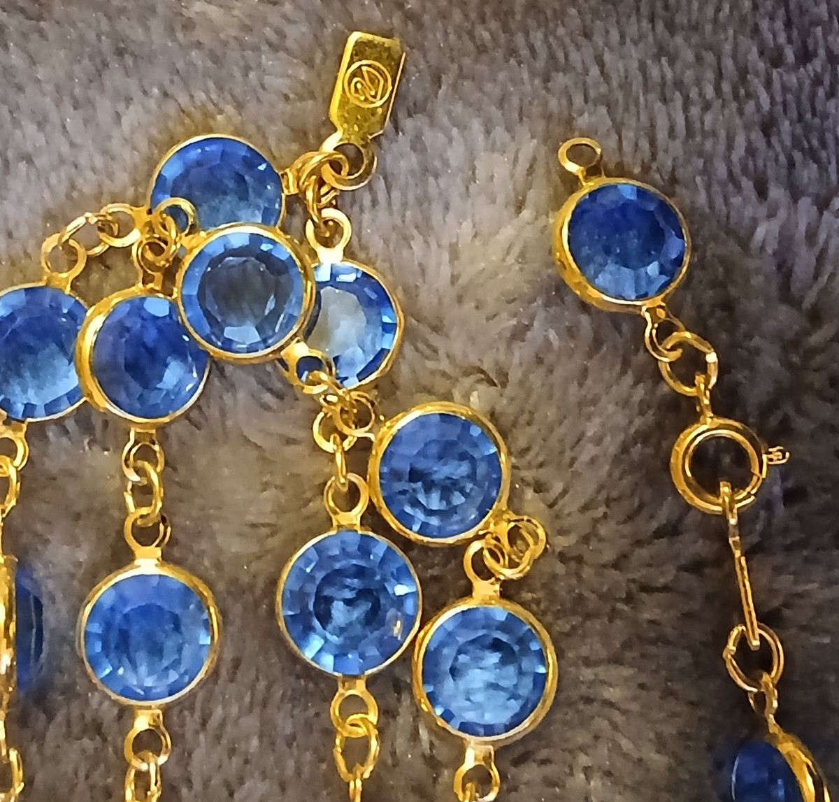Swarovski Crystal – 2 Open Bezel Necklaces & 1 Bracelet – Blue/Red Gold Tone