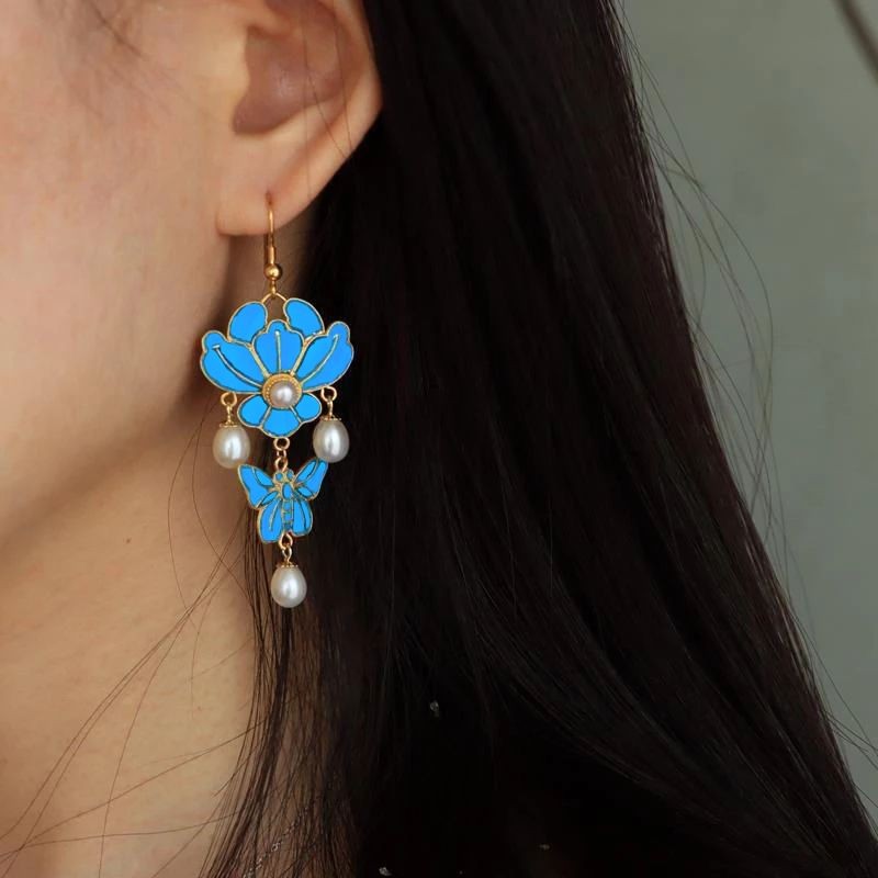 Butterfly Flower Earrings Chinese Style Hanfu Vintage Ethnic Jewelry