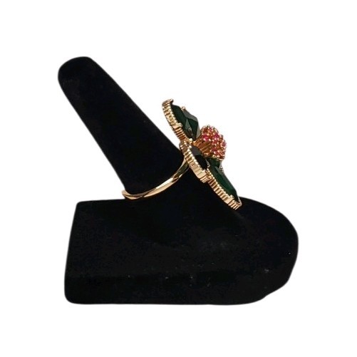 Estate Gold-Tone Green Coated Glass & Pink Spinel Flower Ring Size 6 (Approx.)