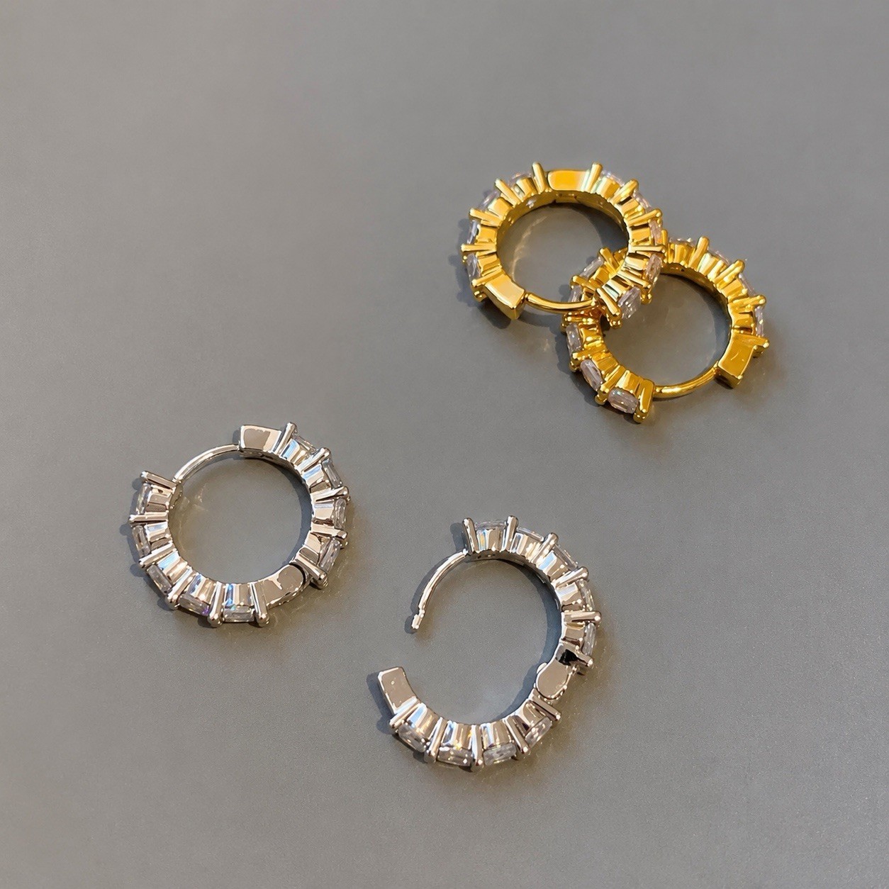 10mm CZ Huggie Hoop Earrings Dainty Small Hoops Earrings Gold or Silver 491