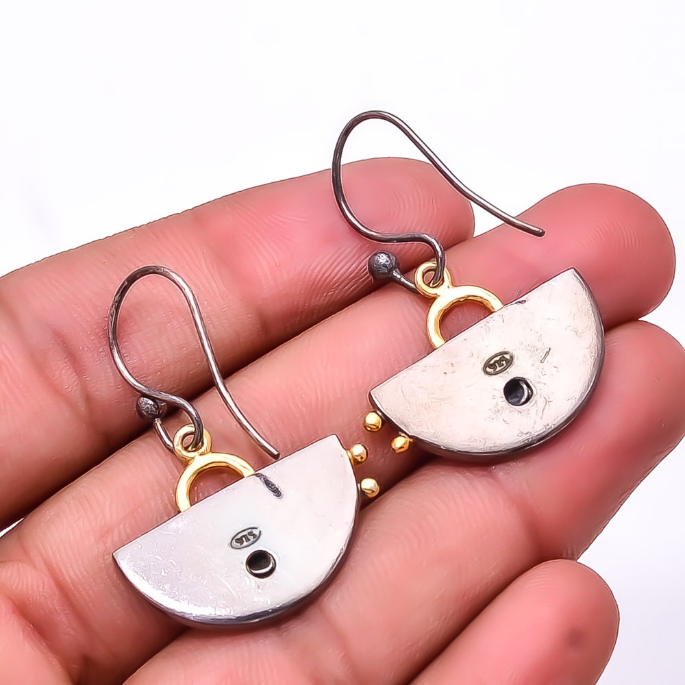 Copper Black Turquoise Gemstone 925 Silver Black&Gold Plated Earring 1.37″ E1