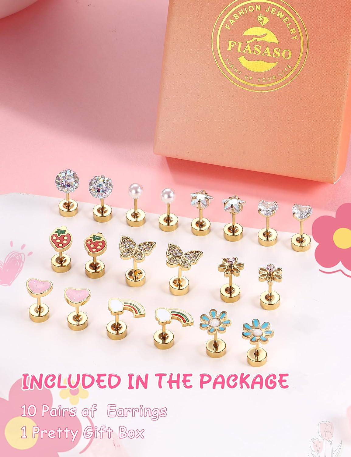 Hypoallergenic Flat Back Earrings for Girls Kids Toddler Women 10 Pair Surgical