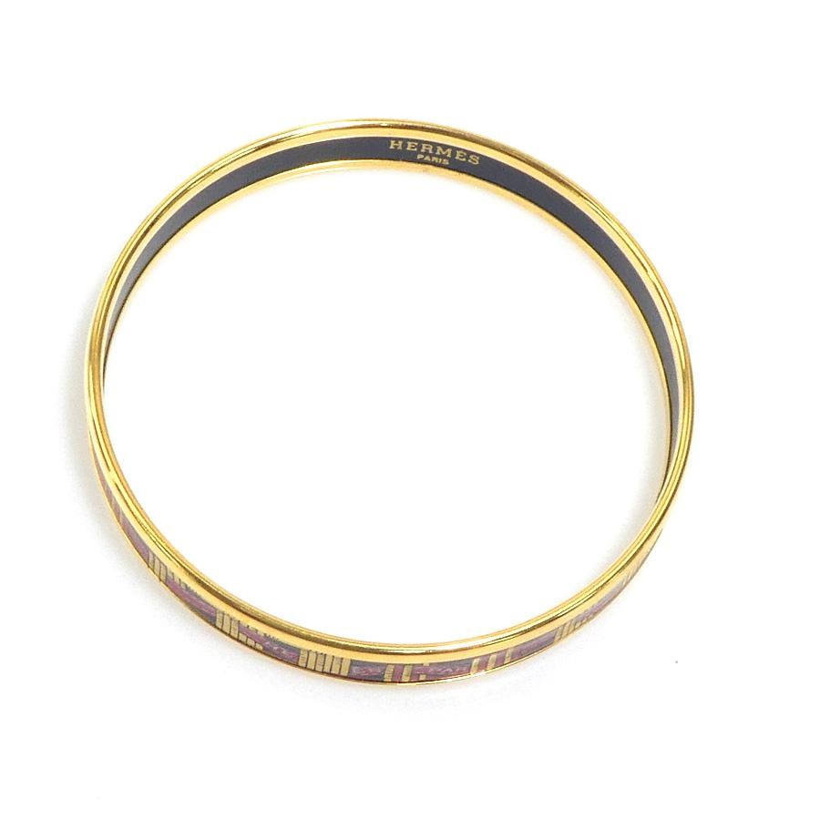 HERMES Email Bangle Bracelet Women’s Gold Black Red e61813a 7.5in Enamel