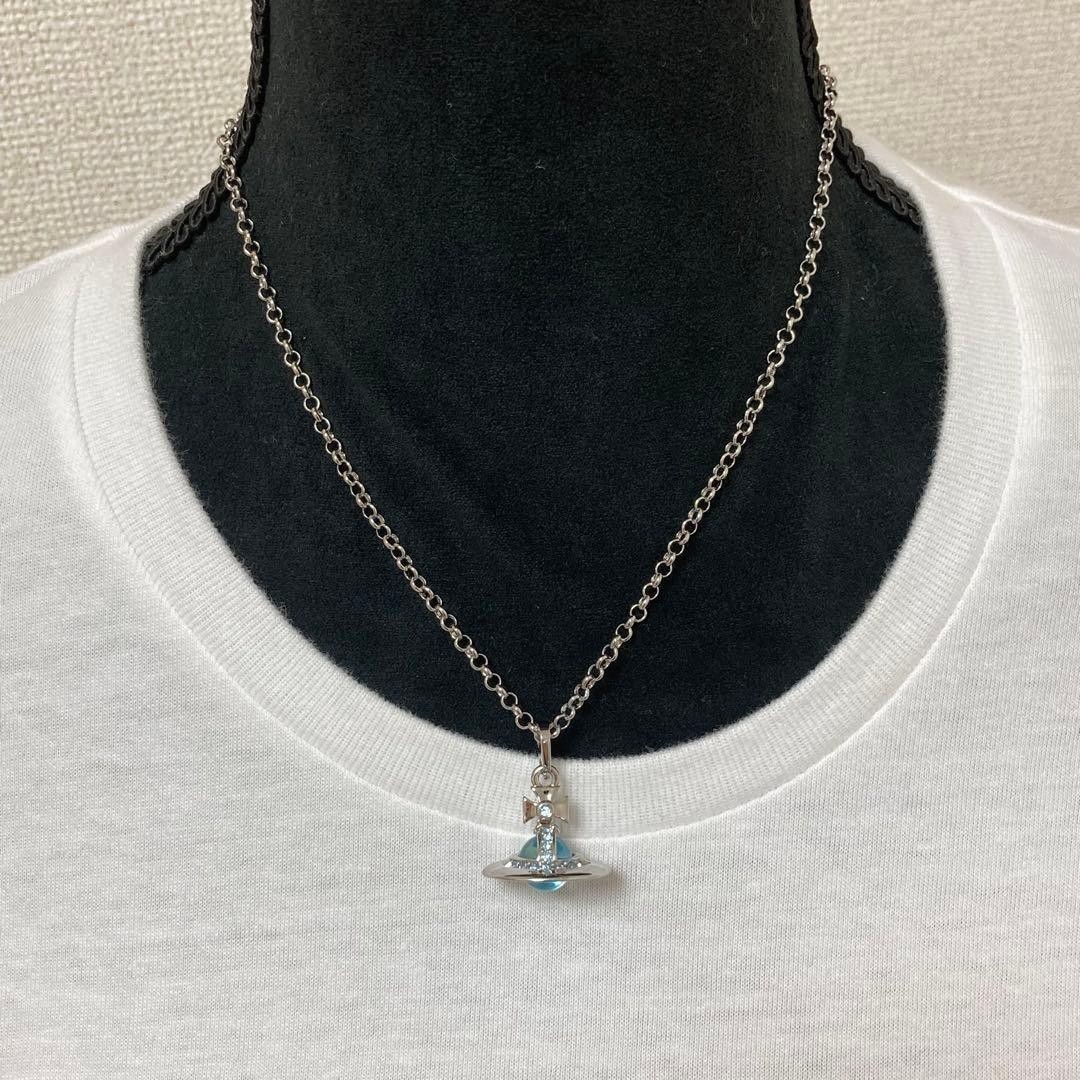 Vivienne Westwood Tiny Orb Necklace Ice Blue 2.3cm Silver with drawstring