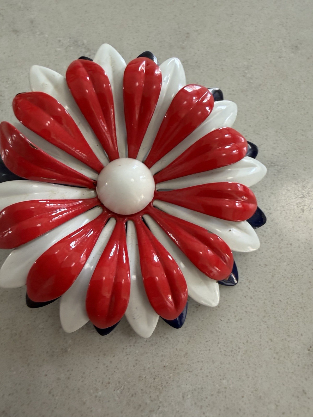 Red White Blue Flower Brooch Pin Enamel Metal Floral Theme No Stone