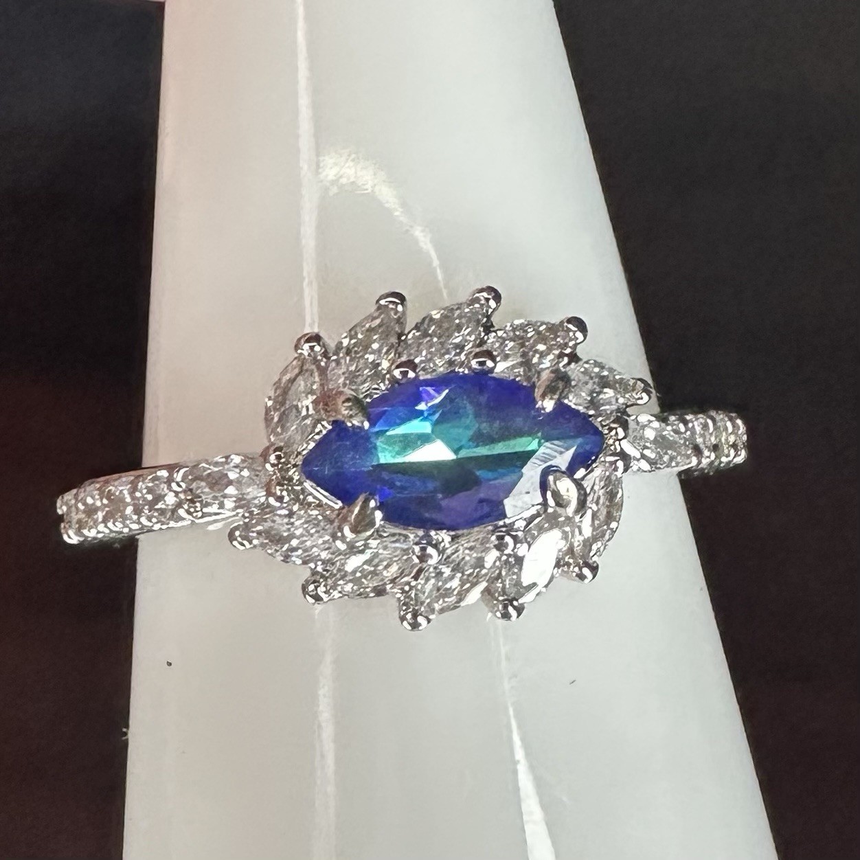 Bomb Party Ring- 6394- Lab Created Rainbow Alexandrite- Size 7- Rhodium Plated