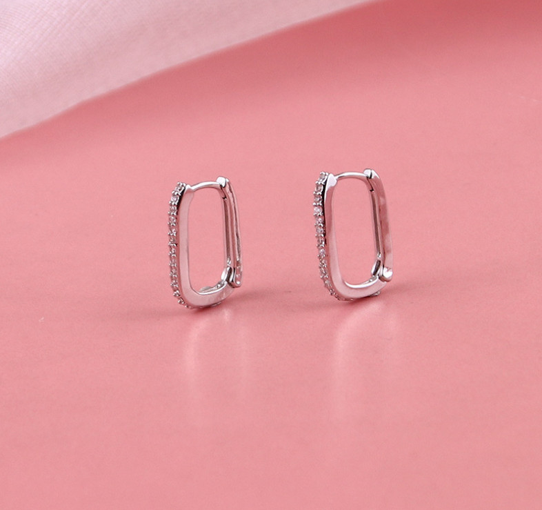 Women 925 Sterling Silver Plated U-Shape CZ Silver Gold Huggie Hoop Earrings A9