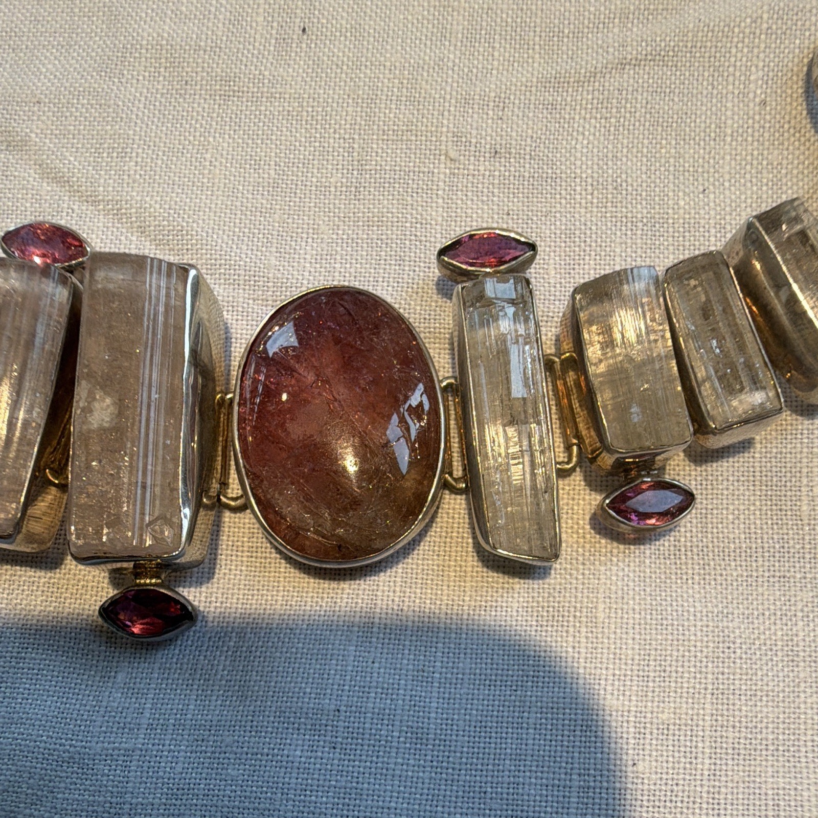 Pink tourmaline silver Link Bracelet Toggle Clasp
