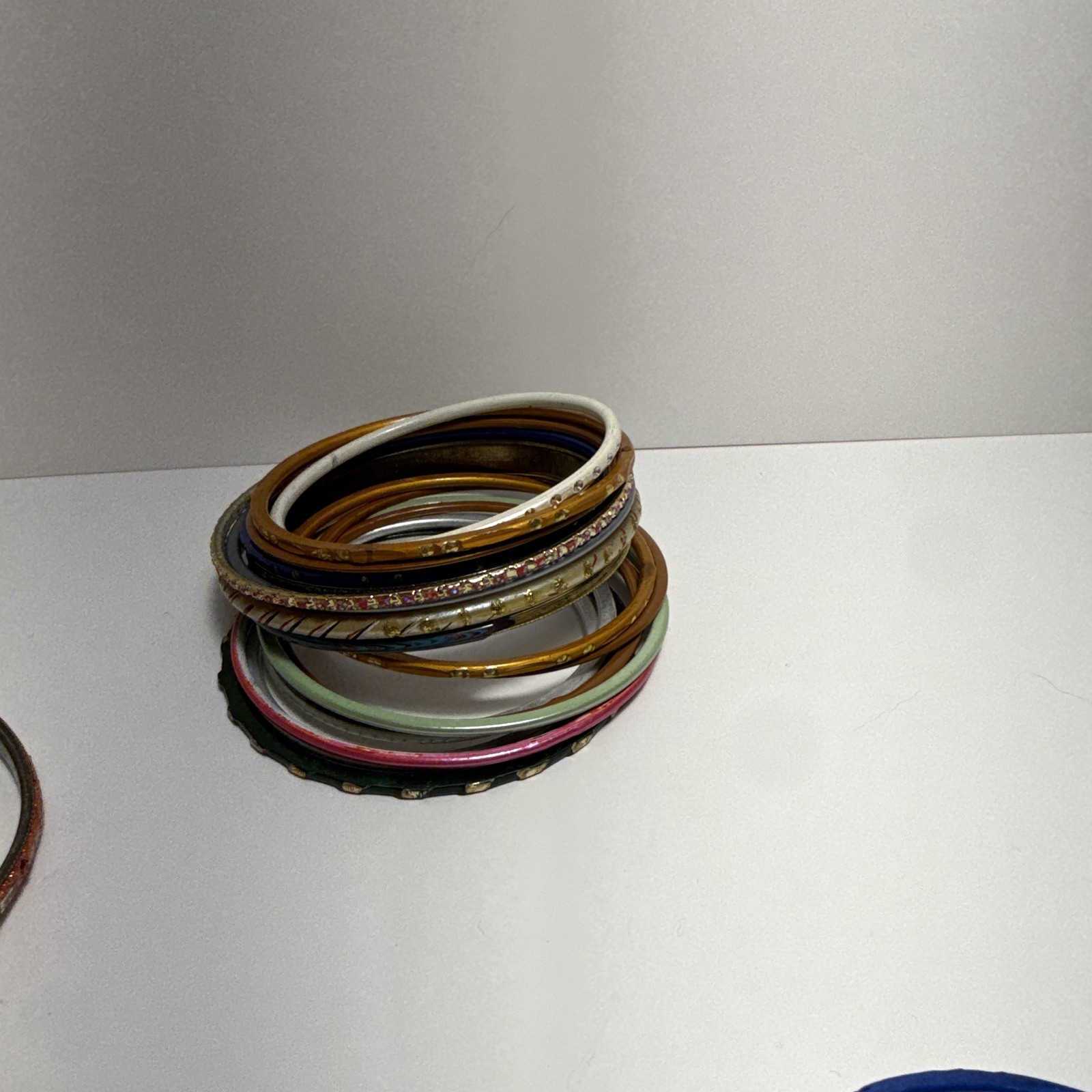 Lot of Multicolor Stackable Metal Round Bangle Bracelets, No Stone