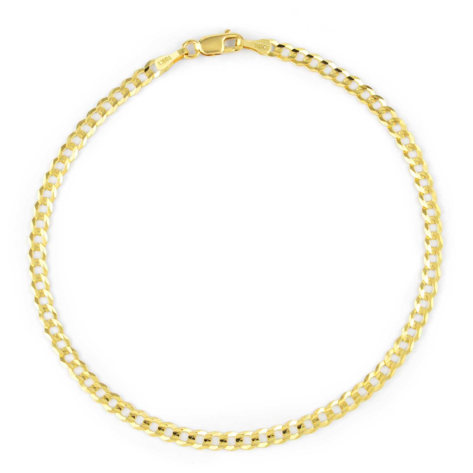 10k Yellow Gold Solid 3mm Curb Cuban Link Chain Bracelet or Anklet 7″ 8″ 9″