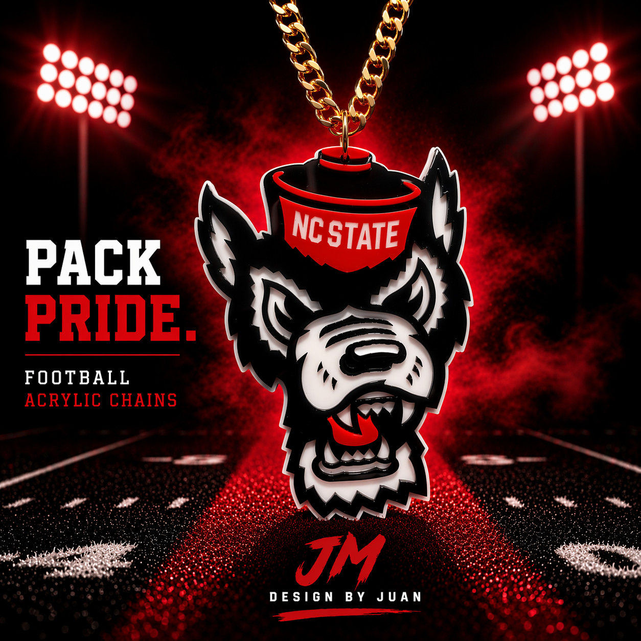 NC State Wolfpack Acrylic Fan Chain Necklace Red Black White Gold Pendant