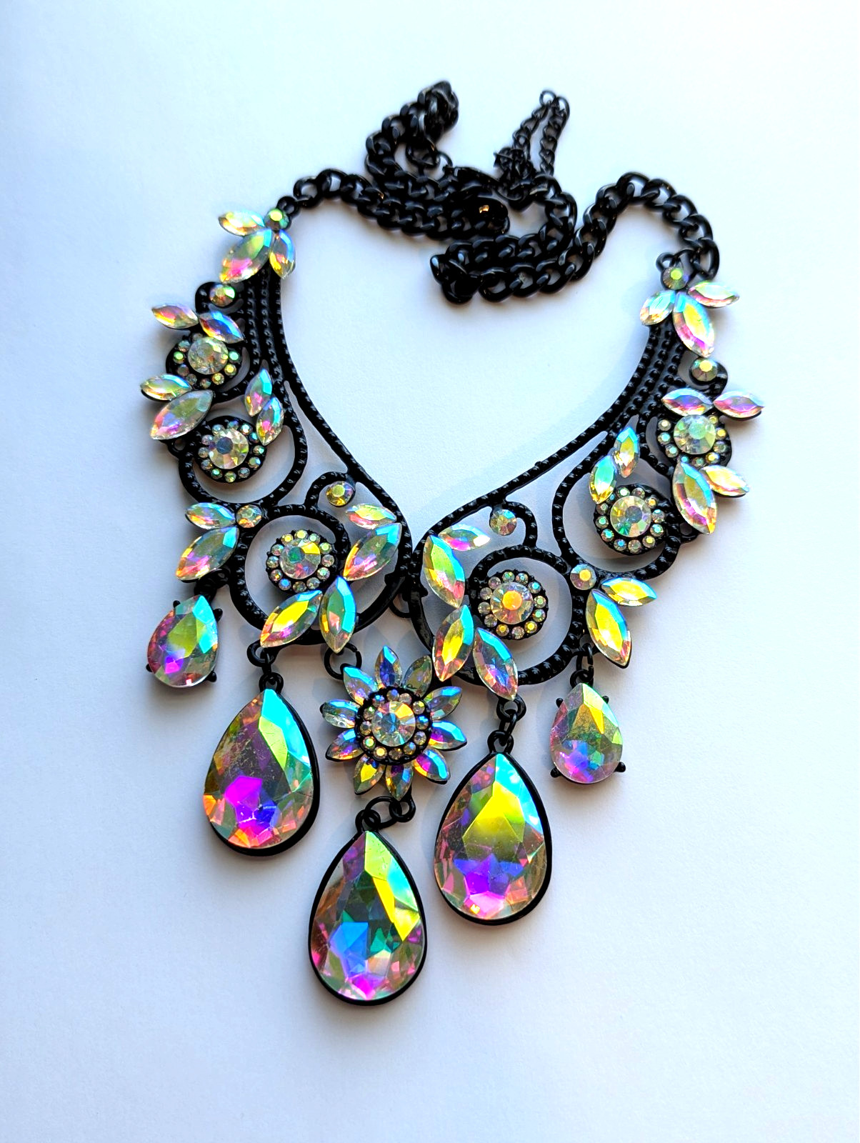AB Iridescent Crystal Choker Rhinestone Necklace ONLY Bridal Prom Pageant