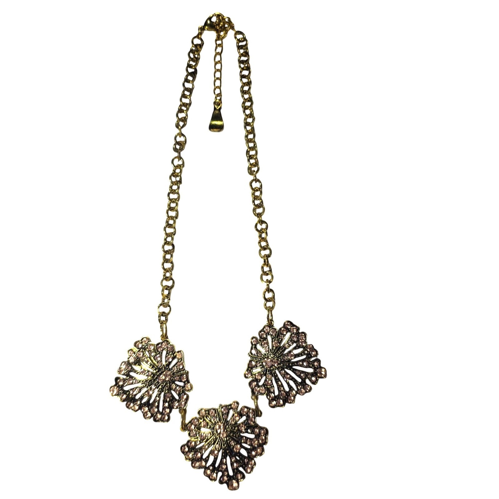 Yochi NY Gold-Tone Crystal Statement Necklace Floral Fan Pendant Womens Jewelry