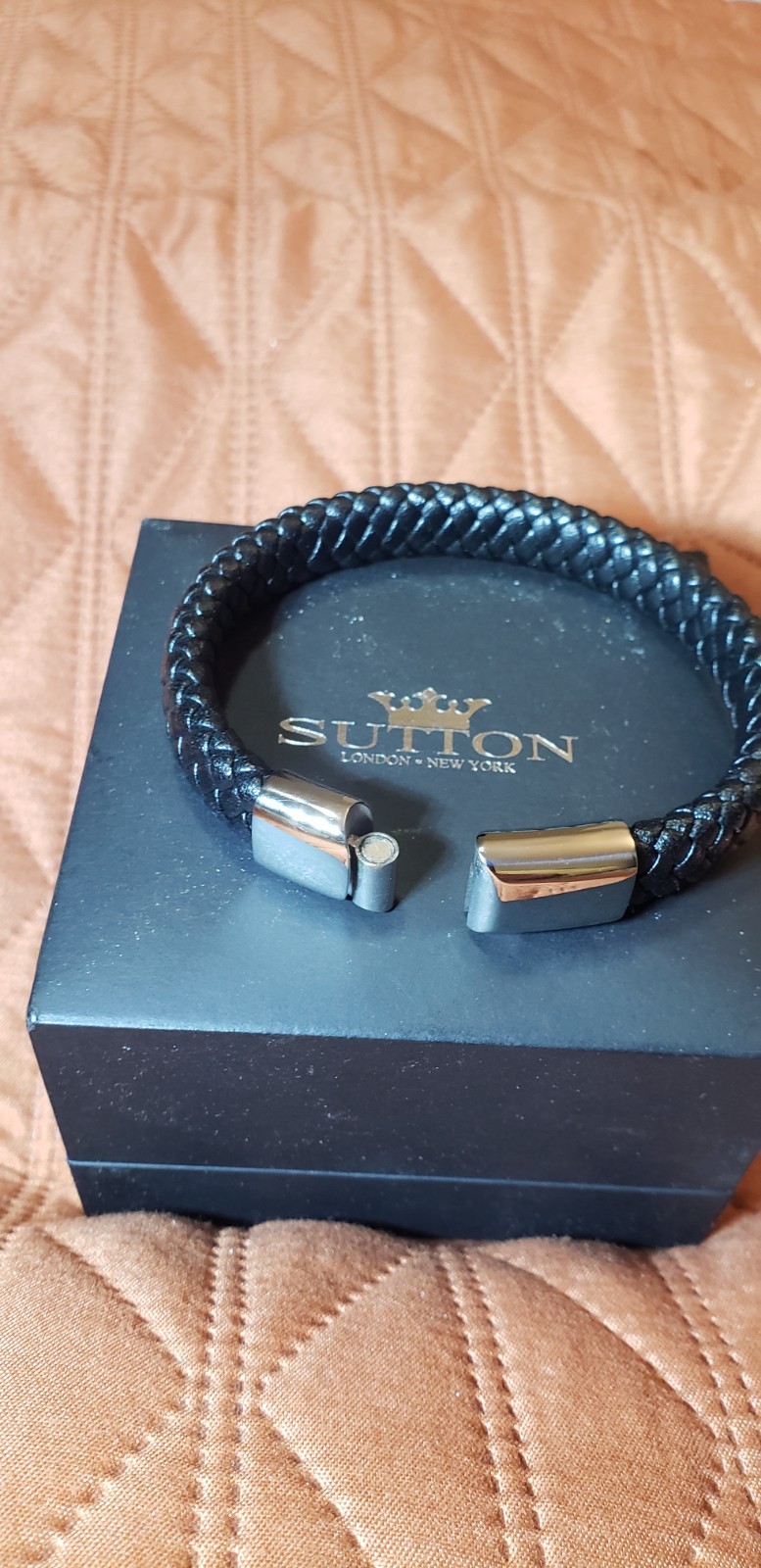 Unisex Women Men Braided Leather Steel Magnetic Clasp Bracelet Handmade