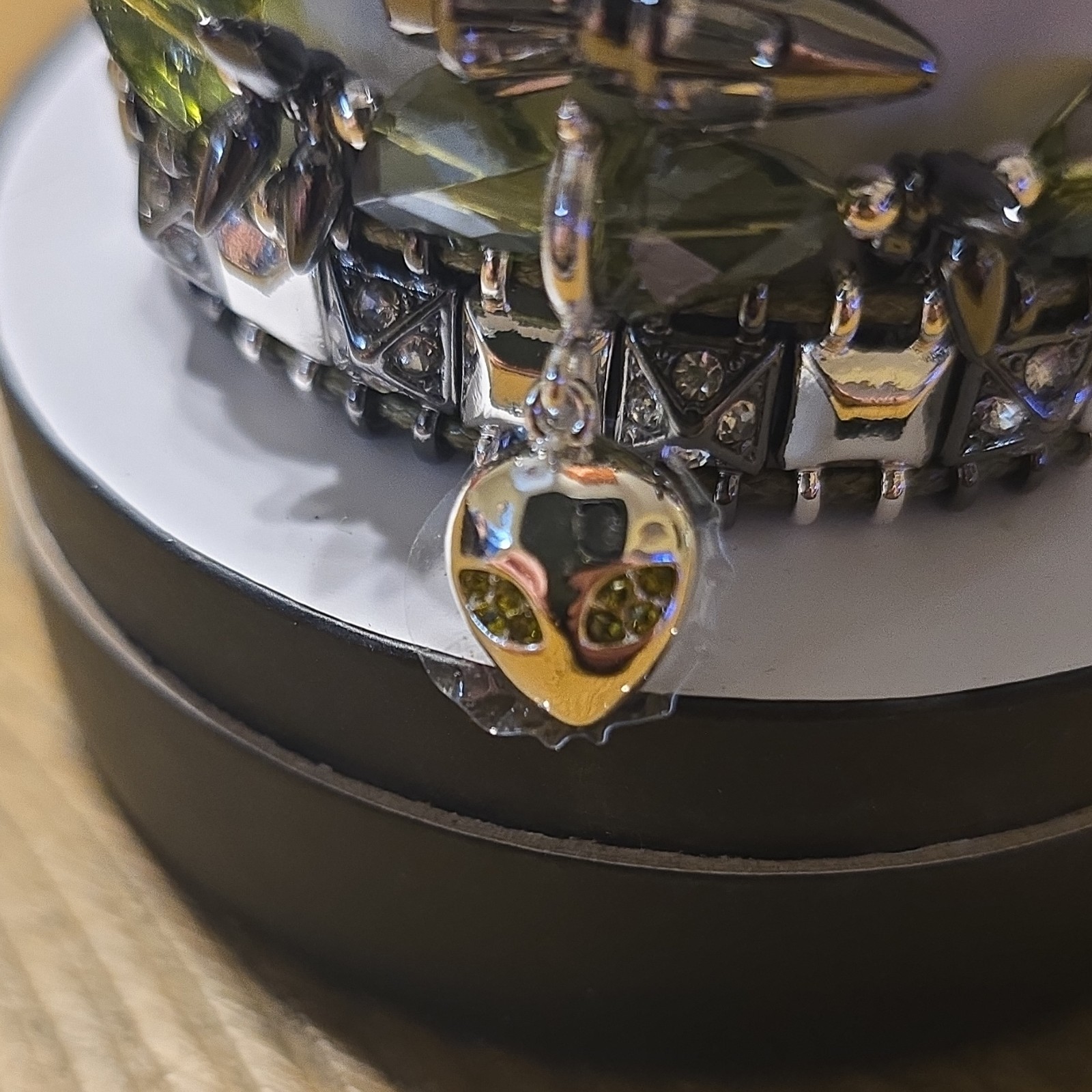 BP Halloween Charm Bracelet Silver Hematite Plated Lab Created Stones Green