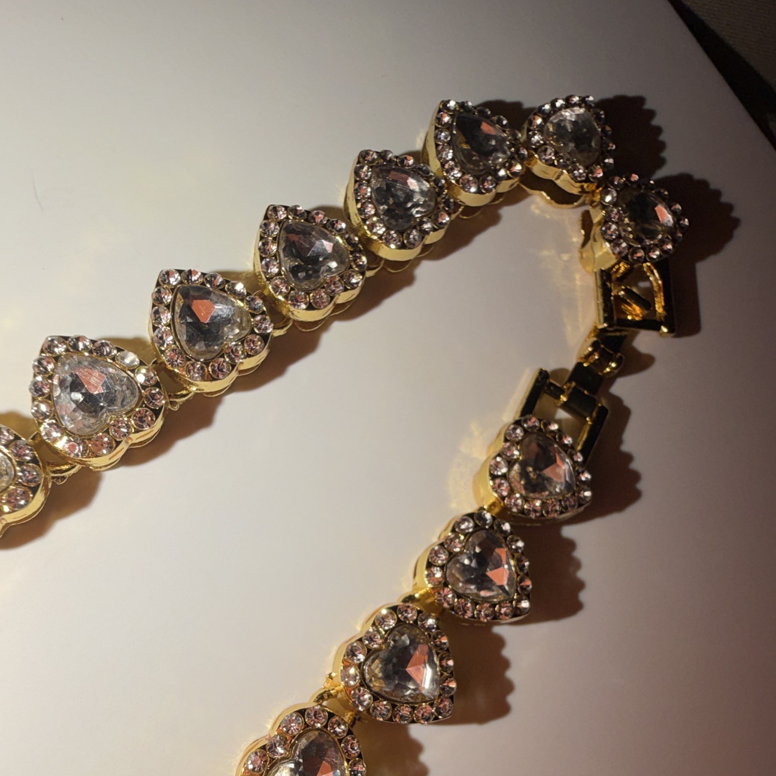 Gold Heart Link 18 Inch Tennis Chain Necklace