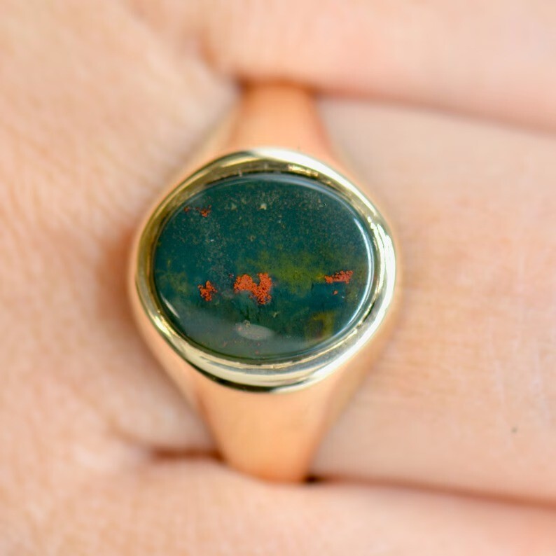Gold Bloodstone Signet Ring Silver Men’s Ring Men’s Accessories Silver Jewelry