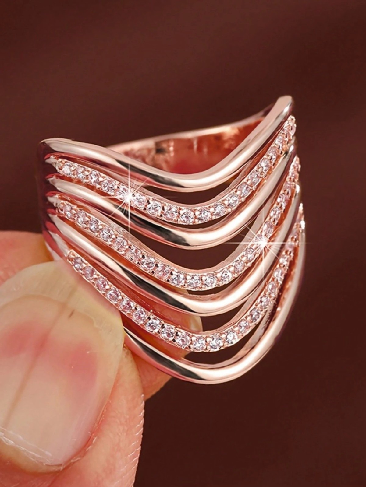 Elegant Cubic Zirconia Ring Wide Band Hollow Women’s Party Jewelry Gift for Her