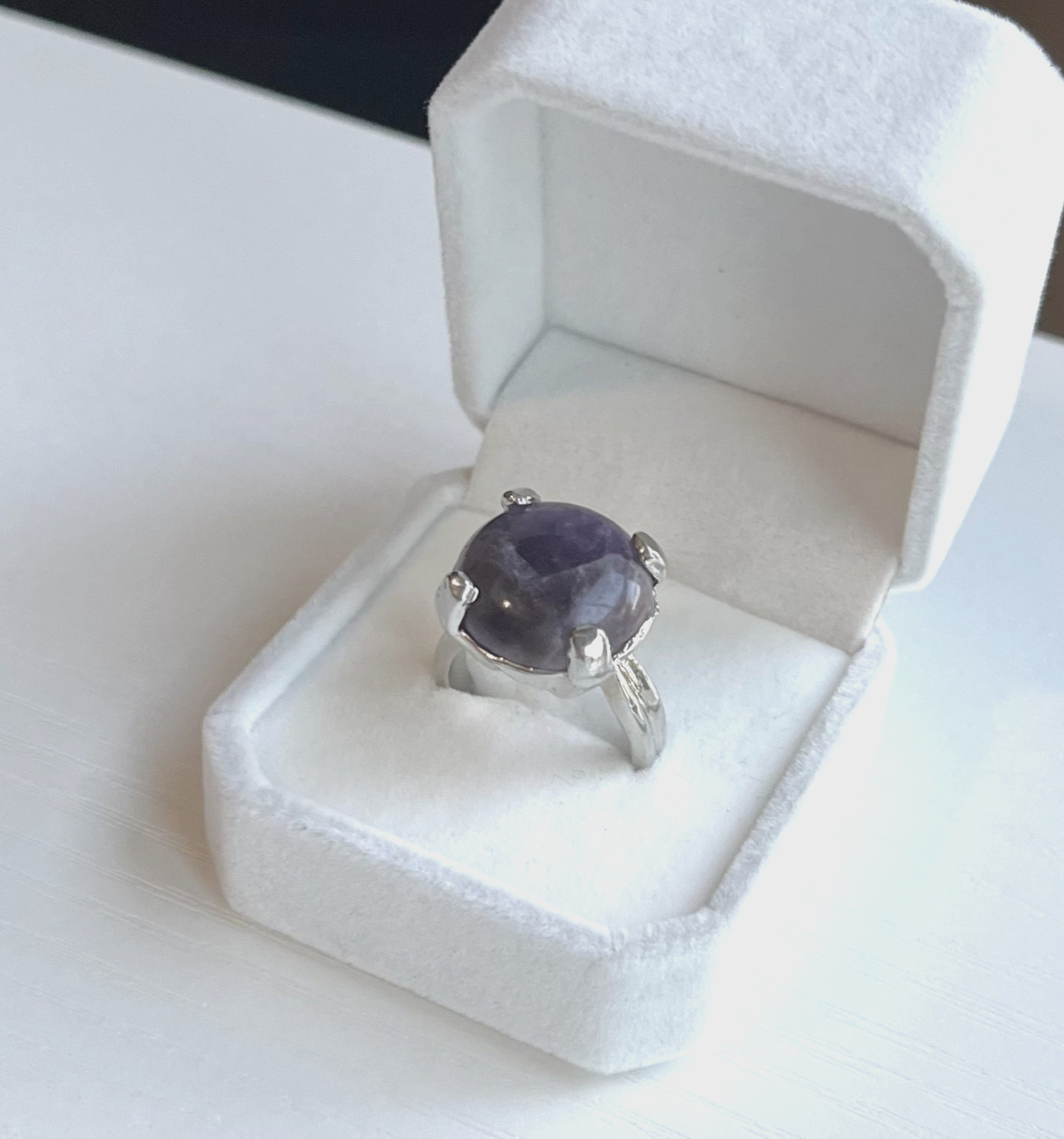 Handmade Simulated Amethyst Silver Ring Size 11
