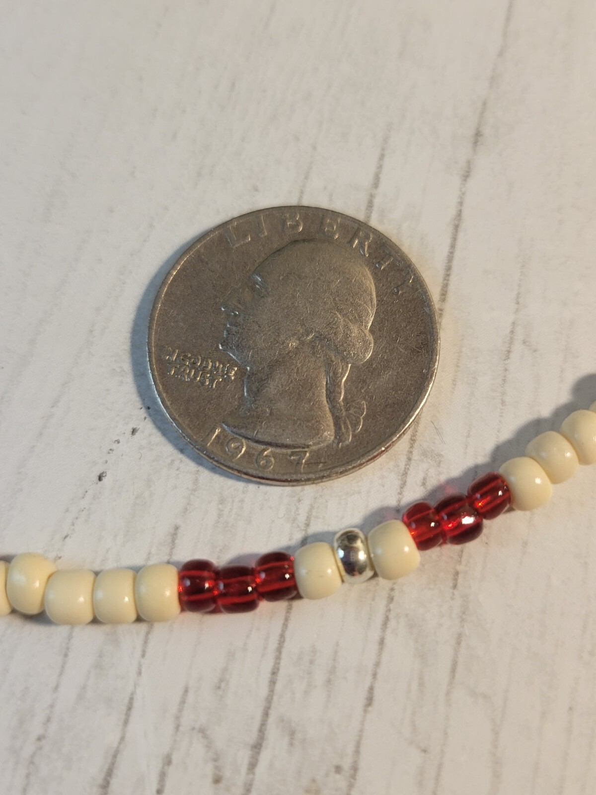 Cream, Silver, & Red Surfer Beaded Handmade Boho Choker Necklace Hippie Beads