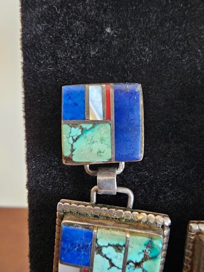 Antique Native American Earrings, Silver (925) and Multi-Stone setting