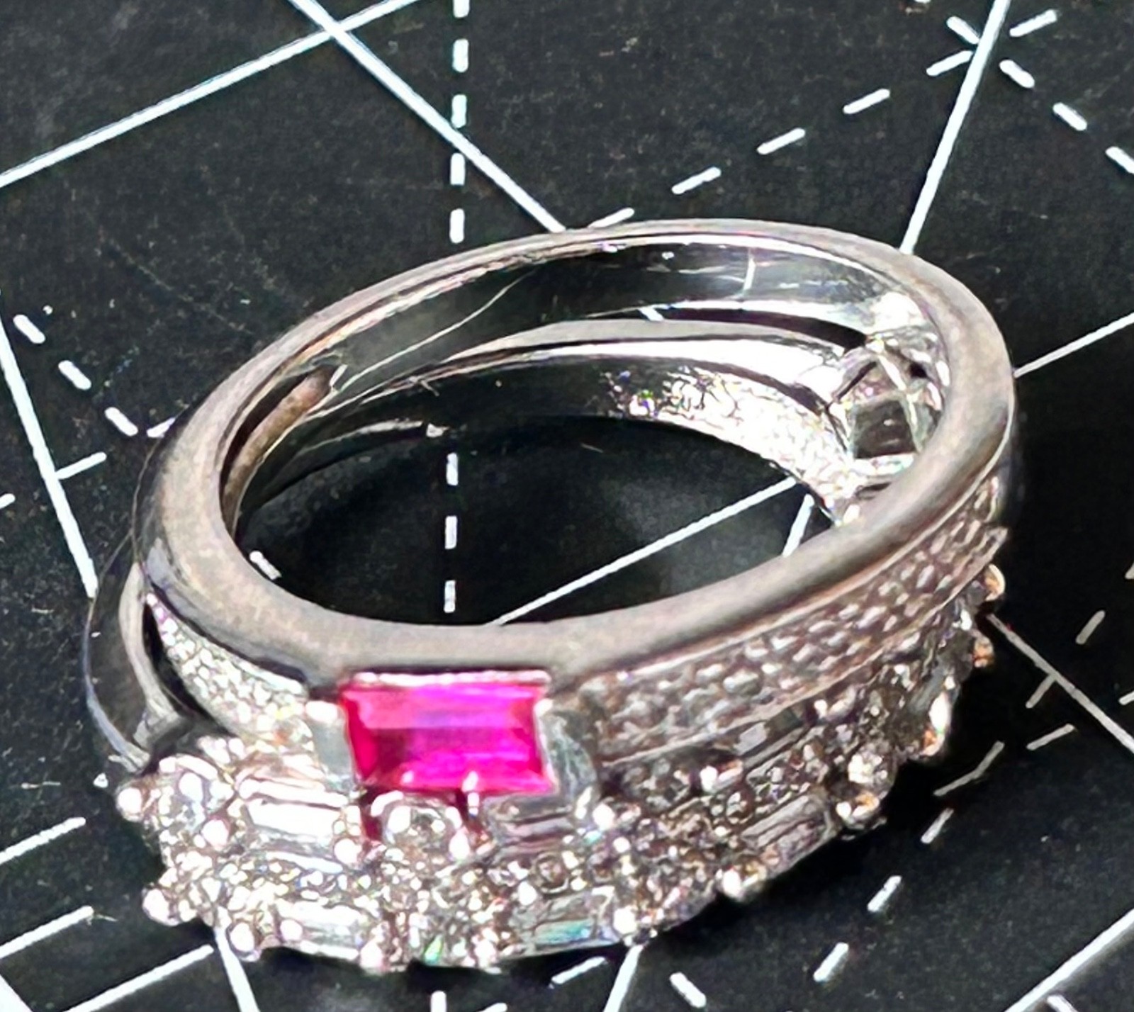 2 channel set baquette style rings silver tone size 7