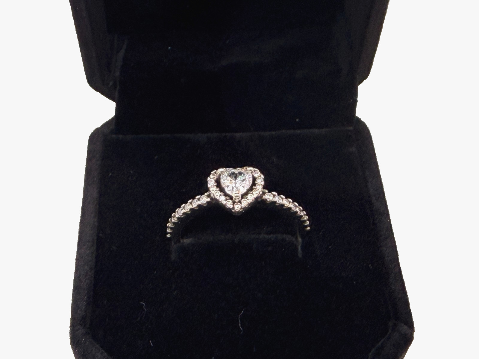 Heart Shaped Clear Stone Fashion Ring in Velvet Box – Size 8 (non-branded)