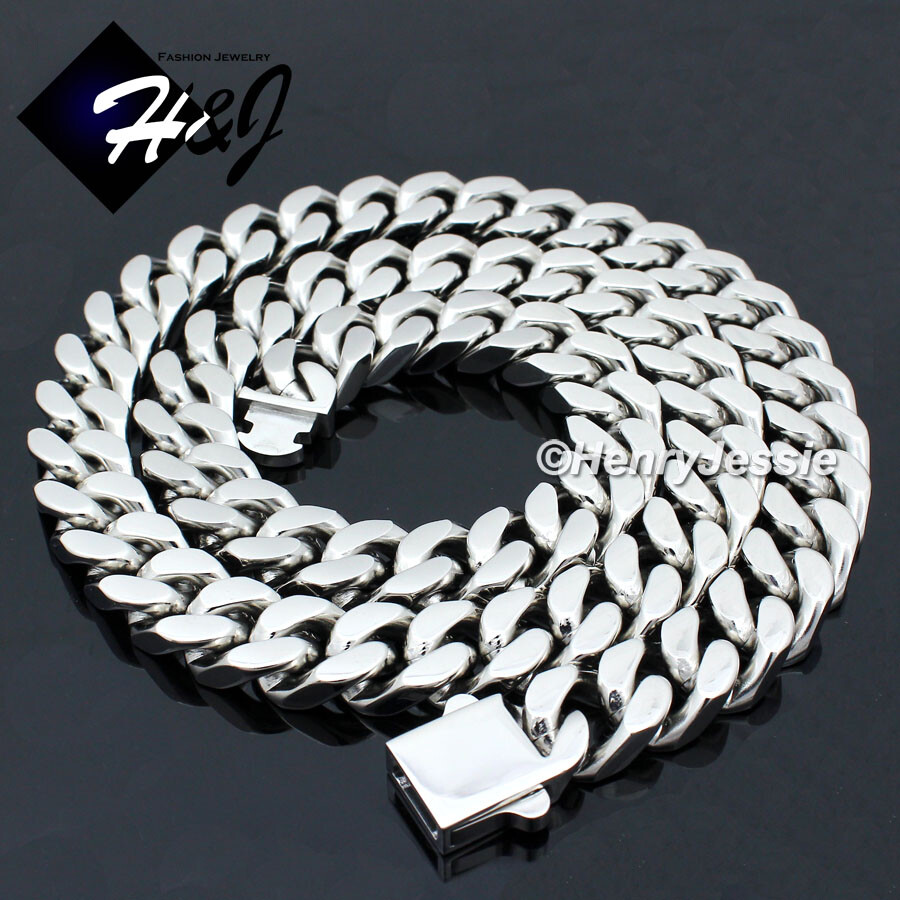 16-40″MEN Stainless Steel 7/10/12mm Silver/Gold Plated Miami Cuban Necklace*N166