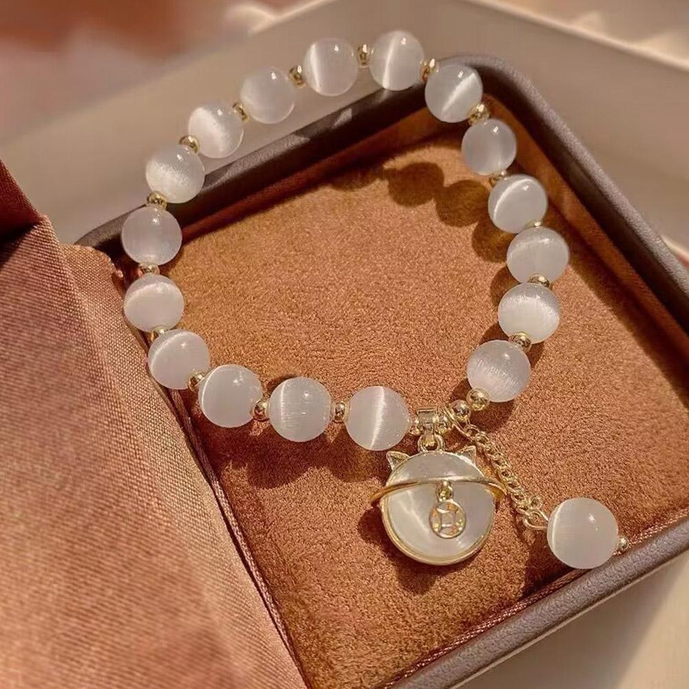 5Pcs Lucky Moonstone Beads Cat Bracelet Attracting Wealth Women Jewelry Gift US
