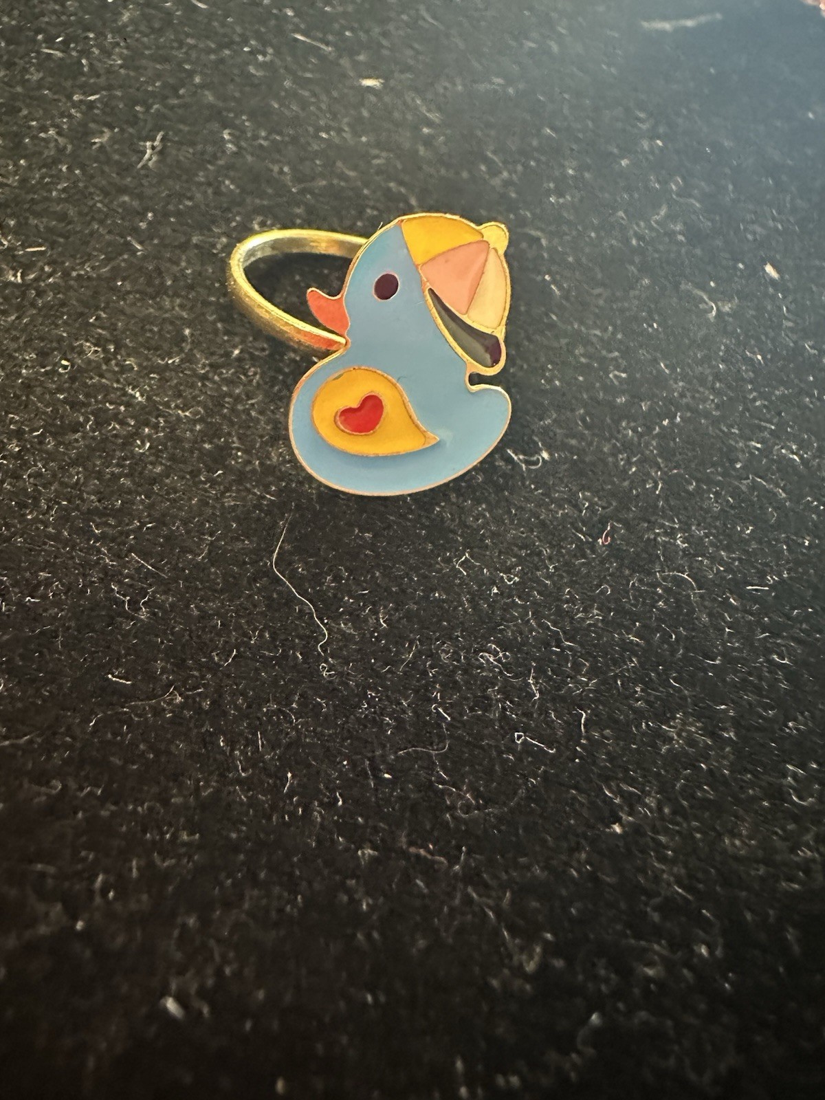 Gold Tone Yellow Gold Plated 900 Enamel Duck Band Ring Size 4 Multicolor
