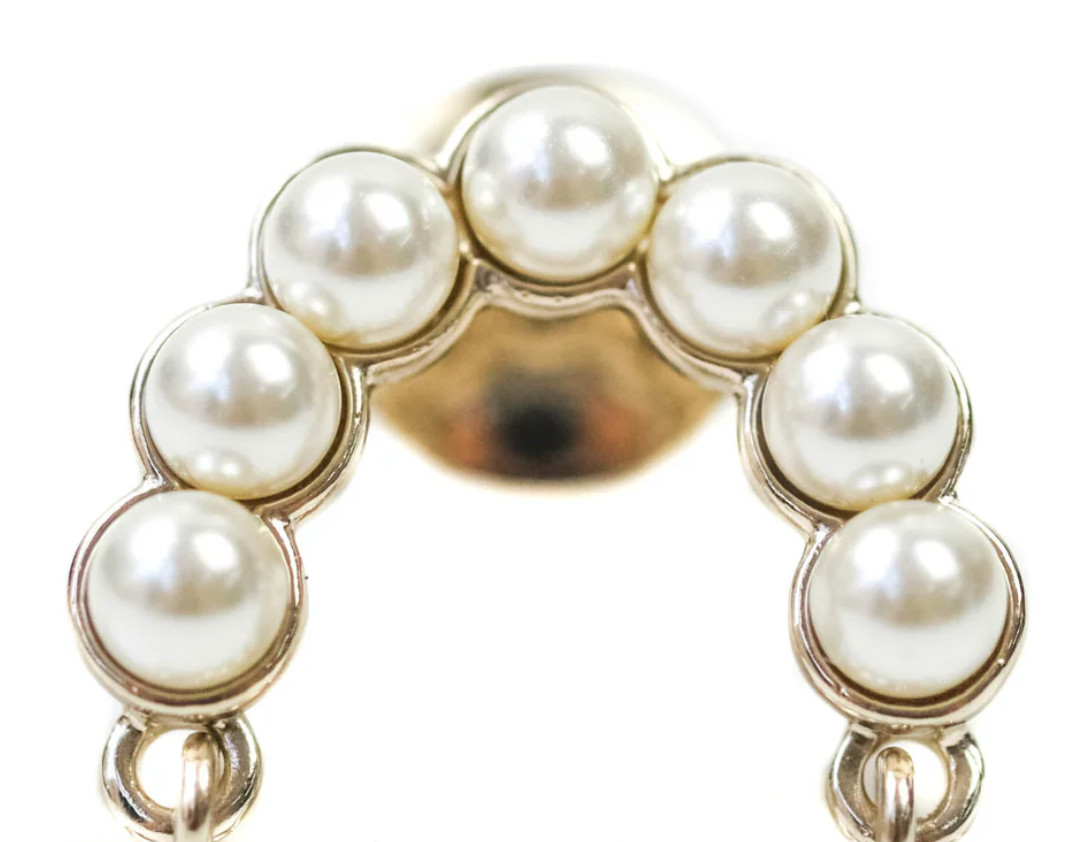 CHANEL Brooch Pin Badge CC Matelasse Bag Motif Faux Pearl