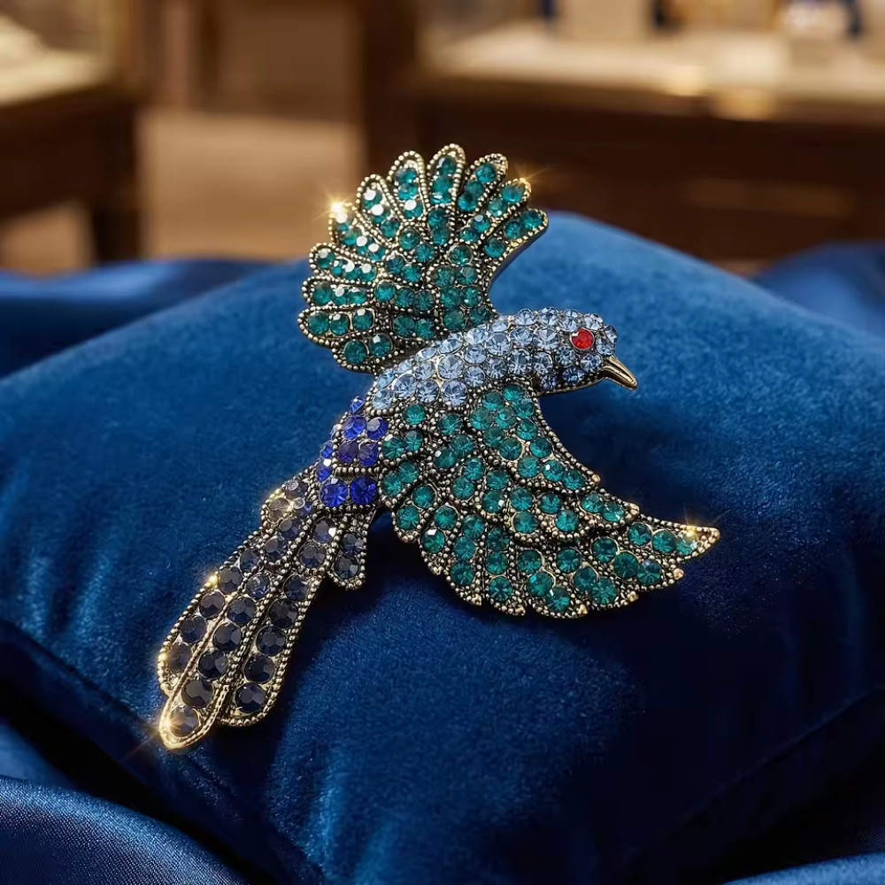 Luxury Blue Bird Brooch Rhinestone Animal Pin Spring Summer Jewelry Gift Women