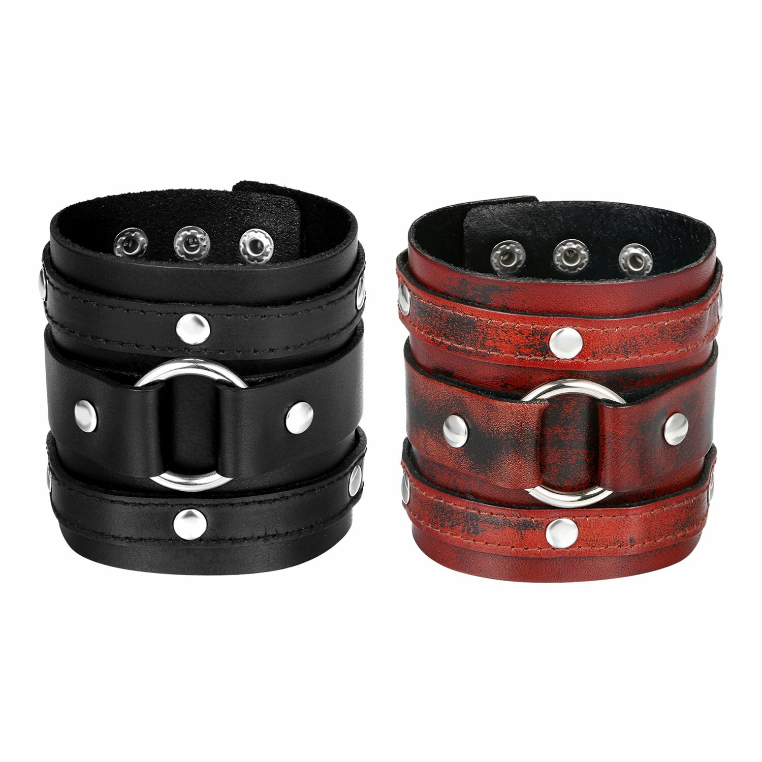 Men’s Punk Biker Gothic Heavy Wide Leather Belt Wrap Bangle Bracelet Wristband