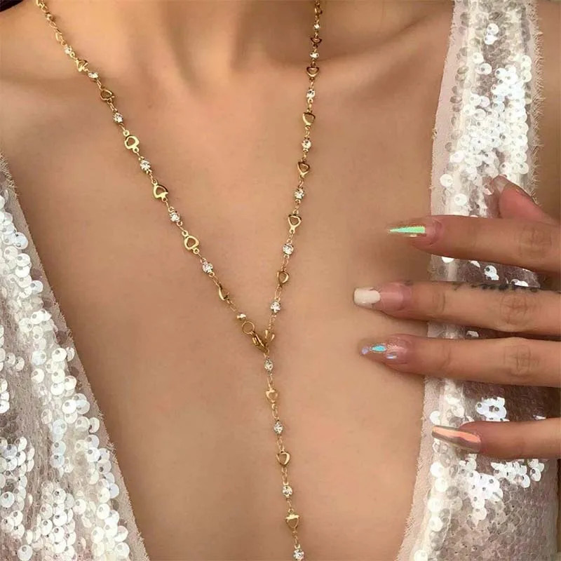 Luxury Heart Colourful Crystal Zircon Necklace for Women Shiny Rhinestone Long T