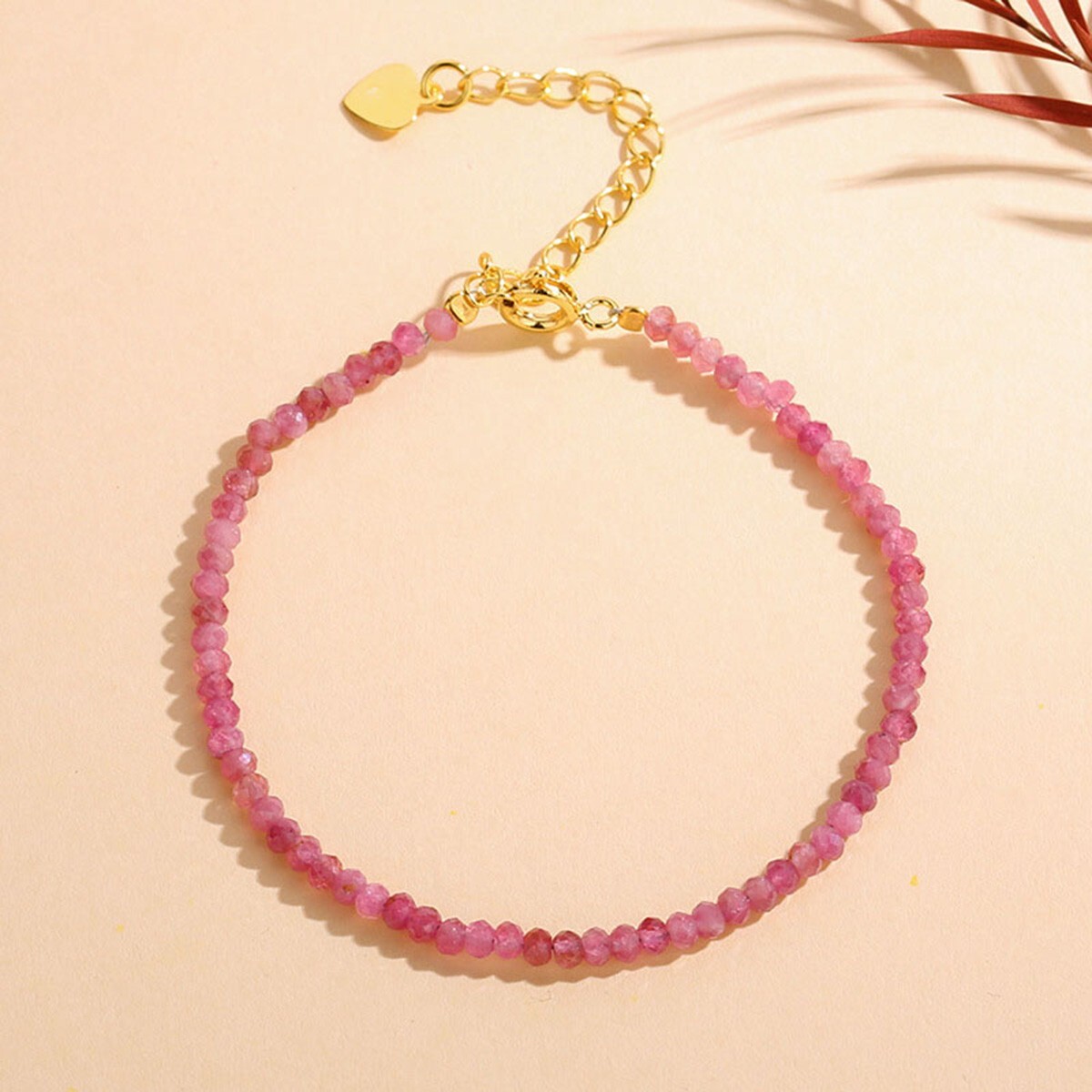 Ruby Crystal Gemstone Dainty Bracelet Minimalist Healing 3mm Faceted Beads