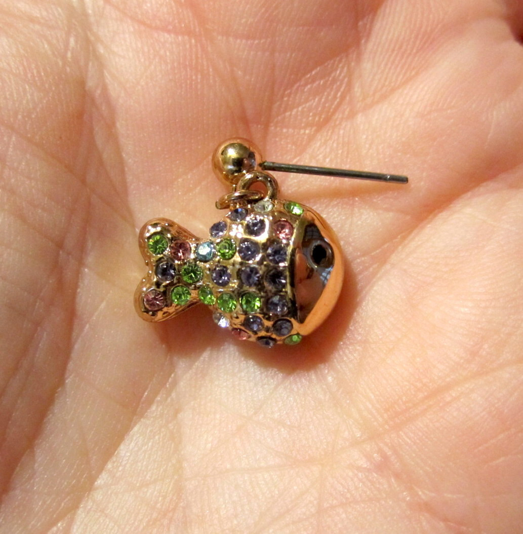 Crystal Fish Earrings – Multi Color Czech Crystals – GOLD