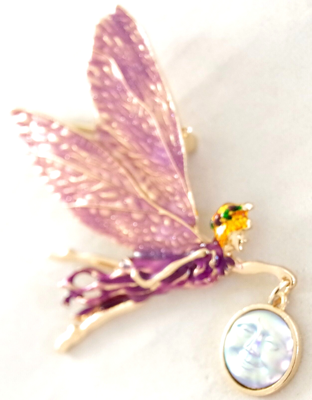3″ NWOT DESIGNER STYLE FAIRY GODDESS w/ AB MOON FACE DANGLE PENDANT BROOCH COMBO