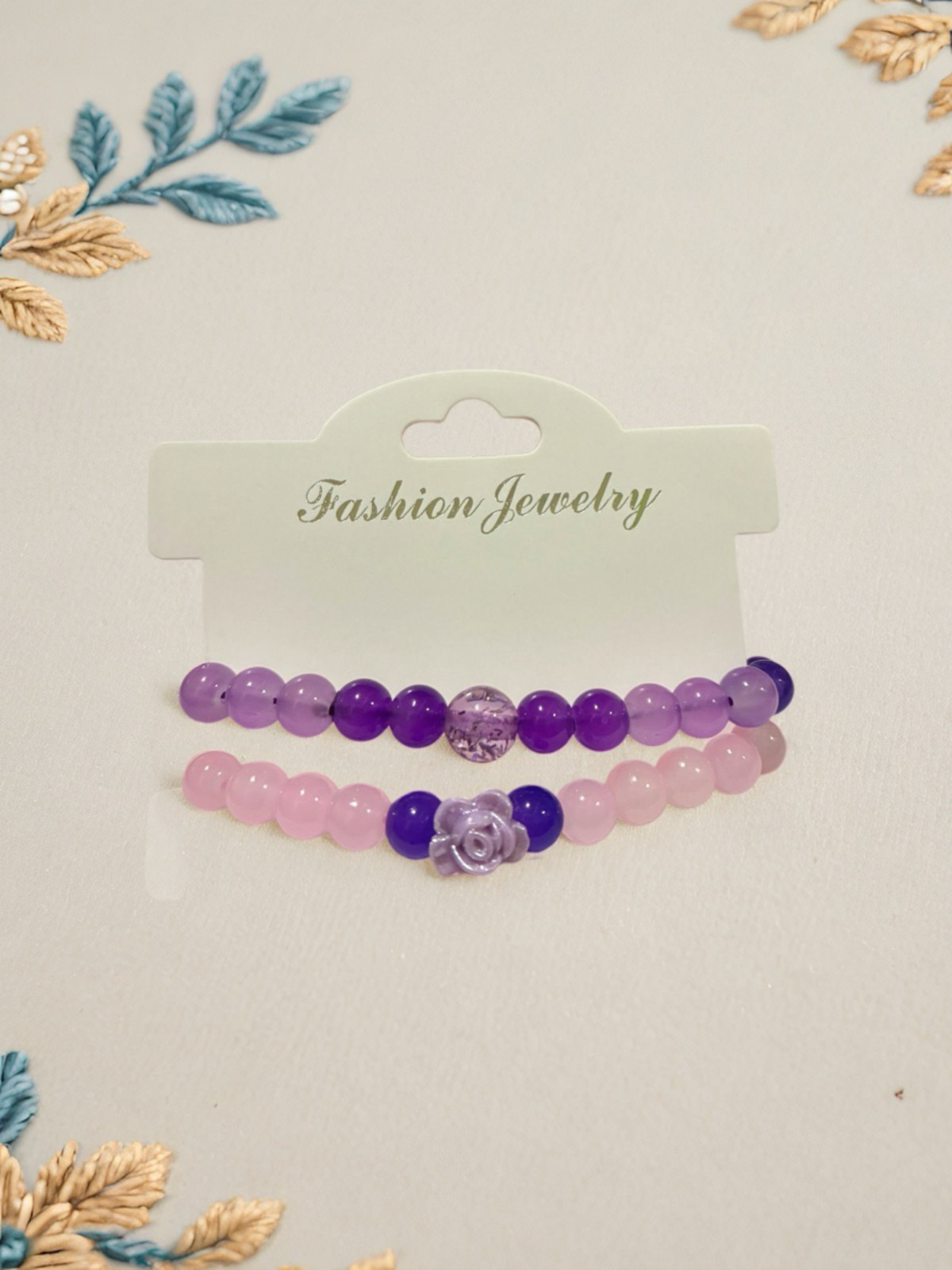 Set of 2 purple and pink handmade 8 mm crystal bracelet for all occasions