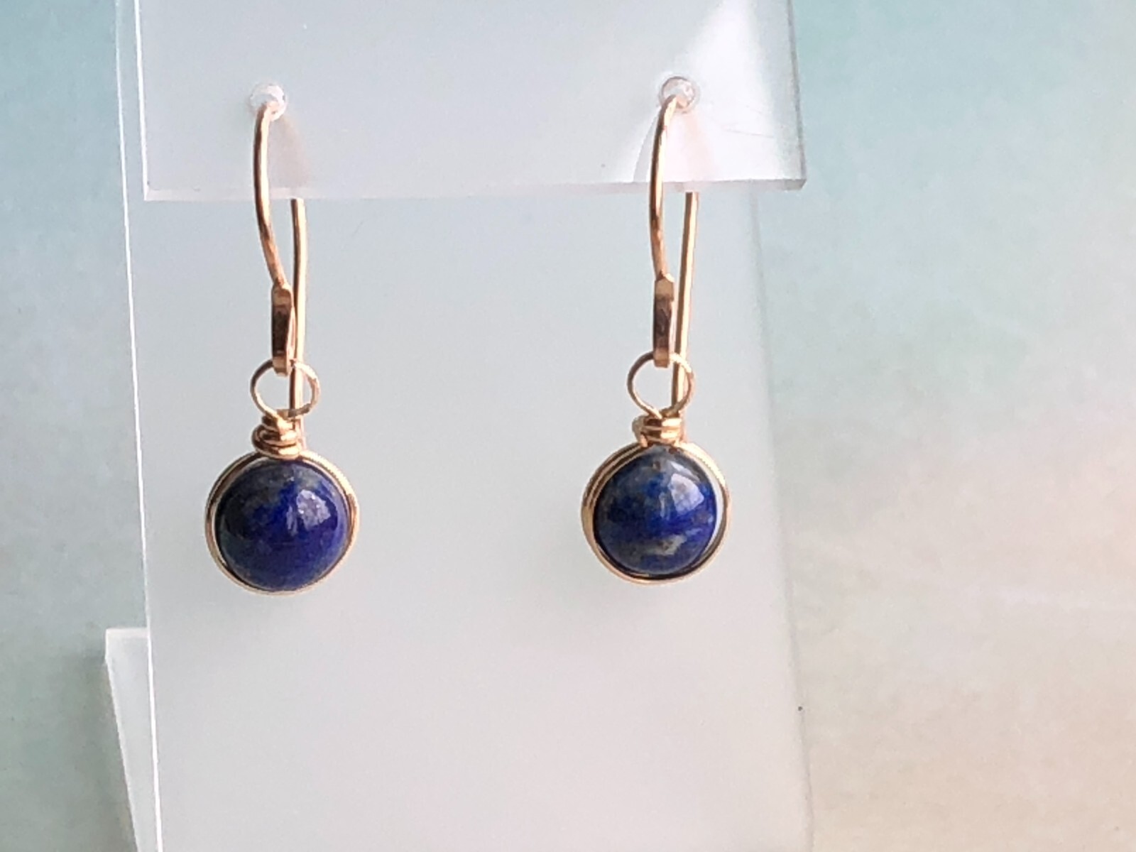Gold Filled and Lapis Lazuli Earrings, Lapis Lazuli Modern Dangle Earrings