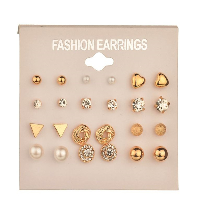 A Set Of 12 Pairs Different Style Ear Studs Earrings Allergy Free Wholesale UK