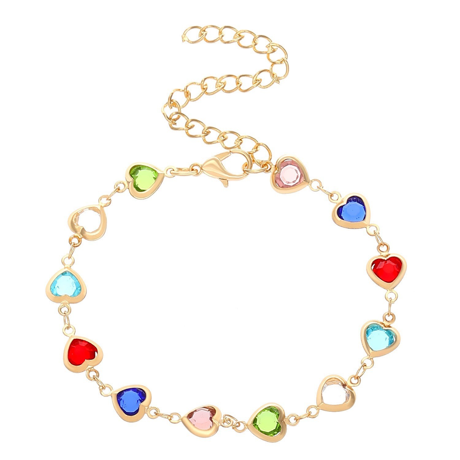 Colorful Shiny Cubic Zirconia Heart Design Beaded Bracelet
